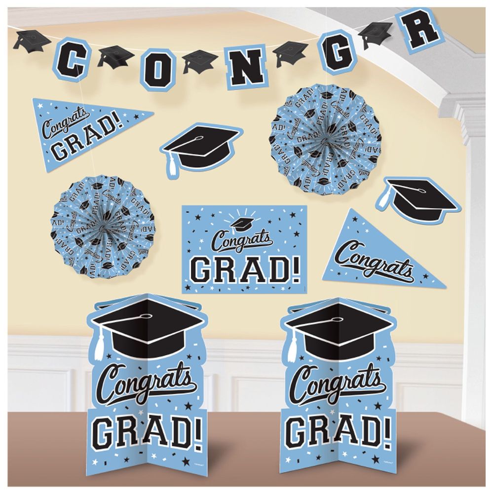 Congrats Grad Room Decorating Kit Powder Blue (12pc)