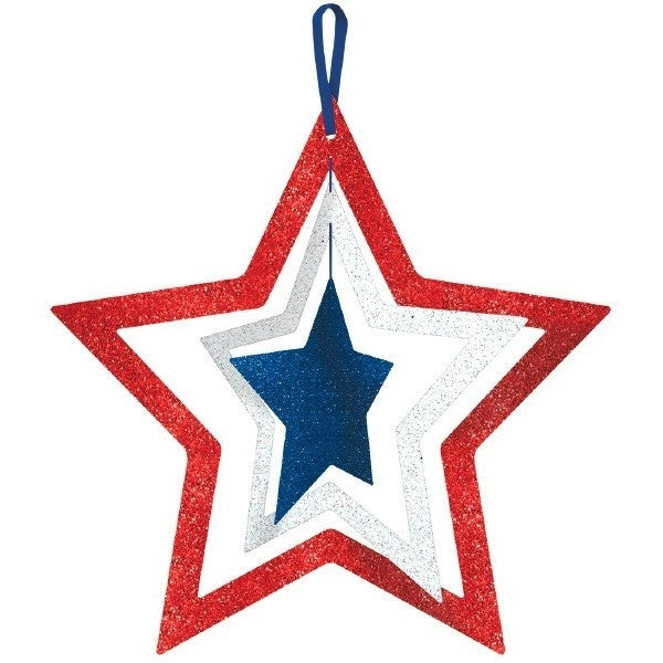 Red White and Blue Glitter Stars Hanging Cutouts