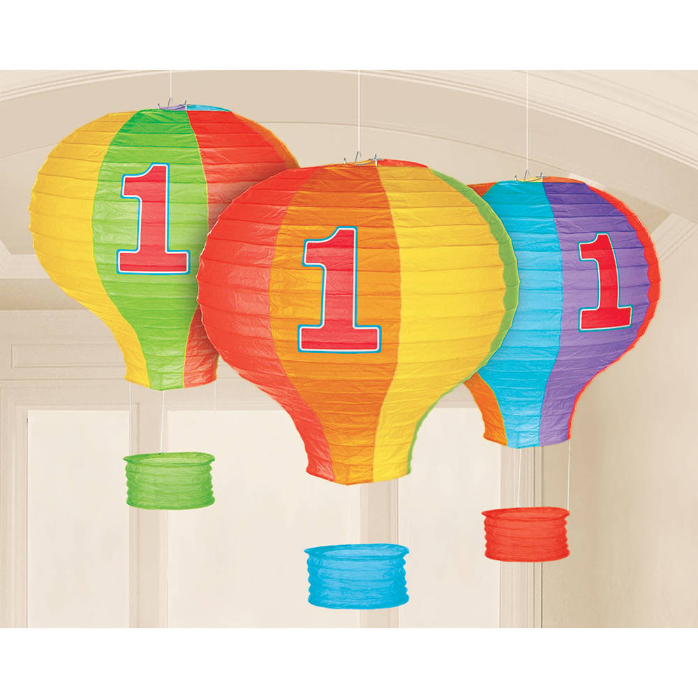 1st Birthday Hot Air Balloon Paper Lanterns (3 ct)