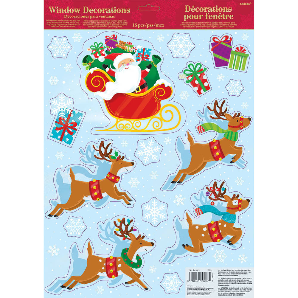 Santa Sleigh and Reindeer Window Cling
