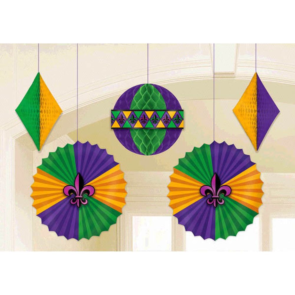 Mardi Gras Honeycombs & Fans (5 ct)