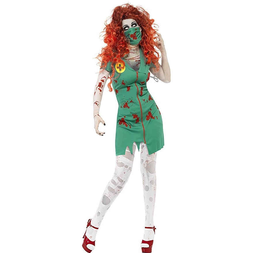 Zombie Scrub Nurse Costume with Dress and Facemask