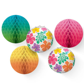 Summer Hibiscus Honeycomb Balls & Paper Lanterns, 5ct