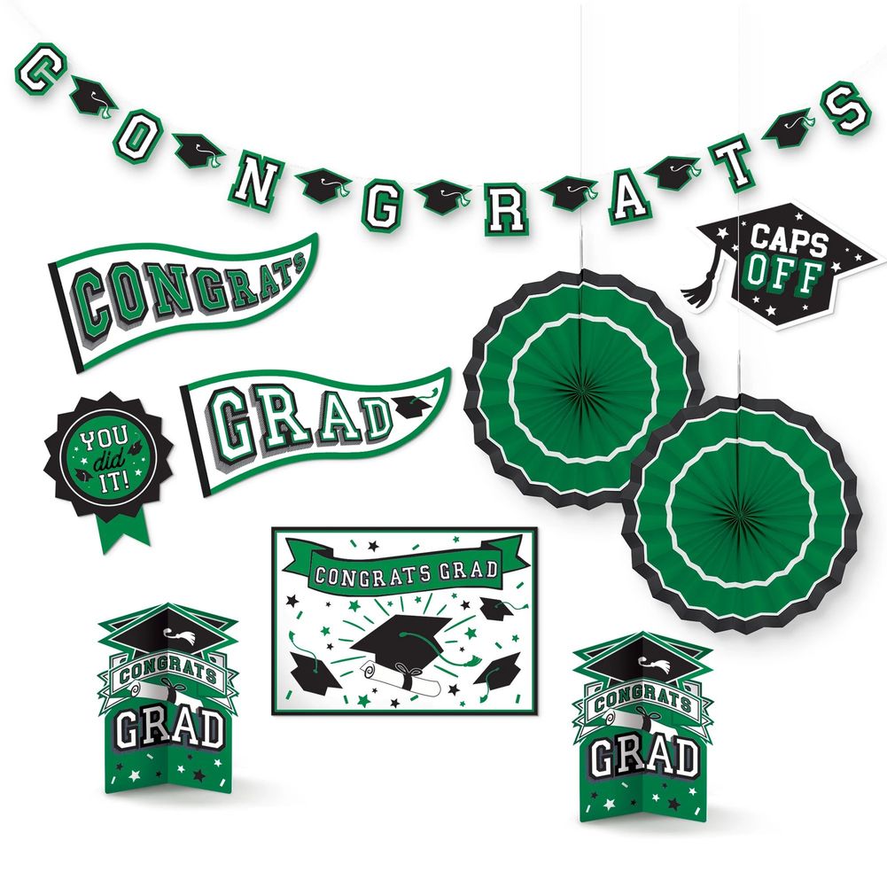 Congrats Grad Room Decorating Kit Green (10pc)