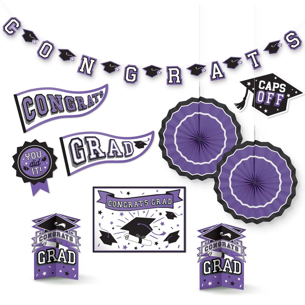 Congrats Grad Room Decorating Kit Purple (10pc)