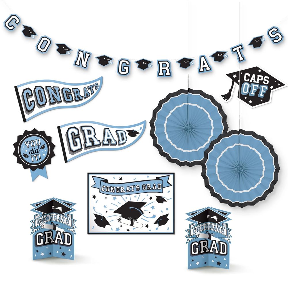 Congrats Grad Room Decorating Kit Powder Blue (10pc)