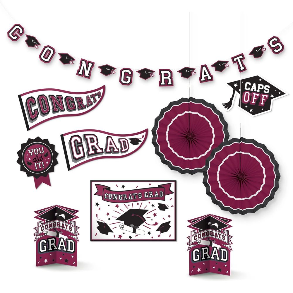 Congrats Grad Room Decorating Kit Maroon (10pc)