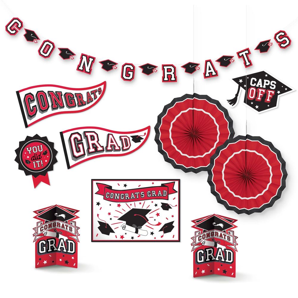 Congrats Grad Room Decorating Kit Red (10pc)