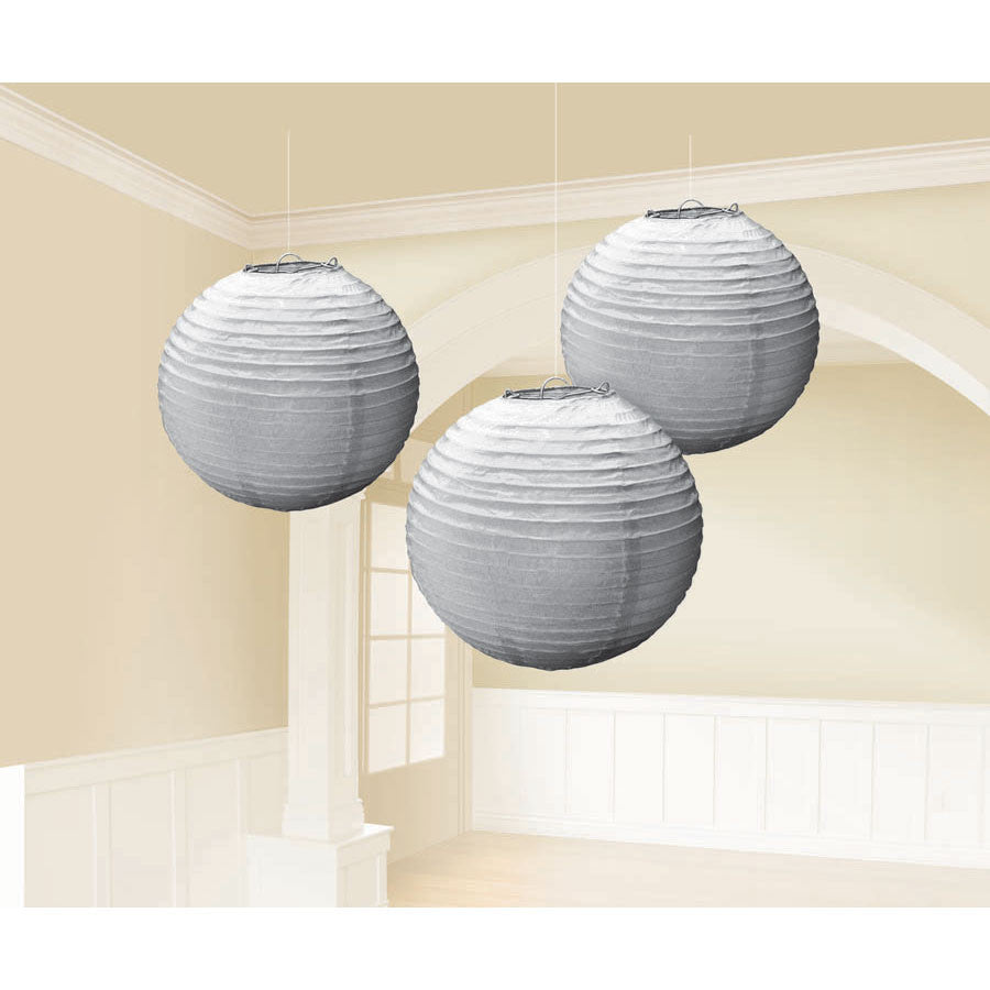Silver Round Paper Lanterns (3ct)