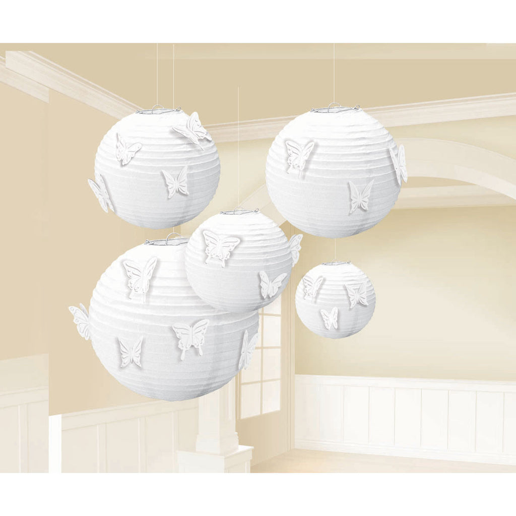 White Lanterns with Butterfly Cutouts
