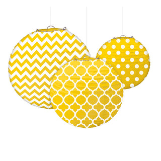 Yellow Printed Paper Lanterns, 3ct