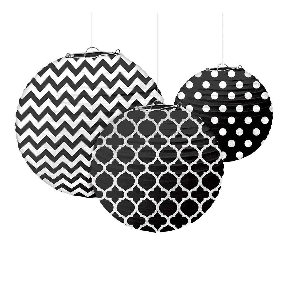 Black Printed Paper Lanterns (3ct)