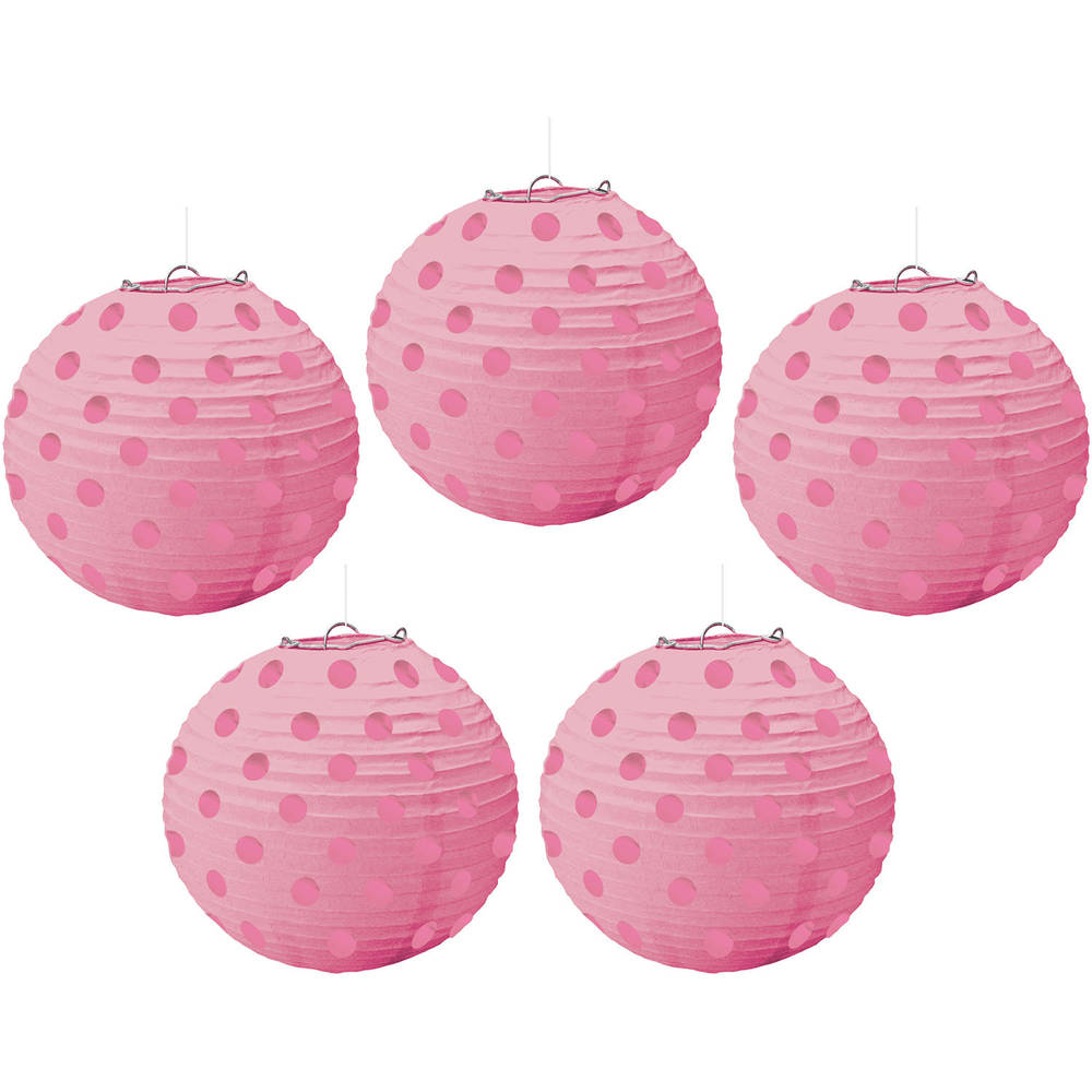 New Pink Mini Polka Dot Hanging Lanterns (5 ct)