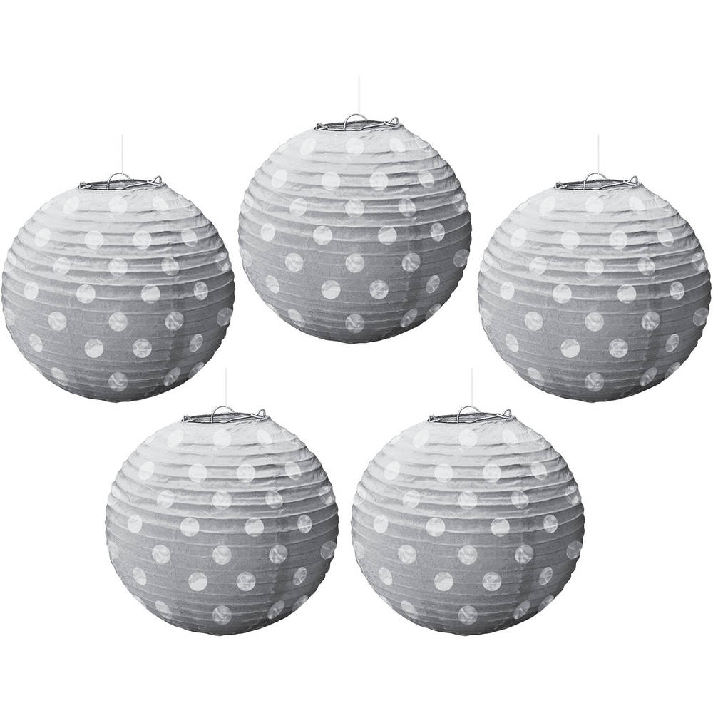 Silver Mini Polka Dot Hanging Lanterns, 5ct