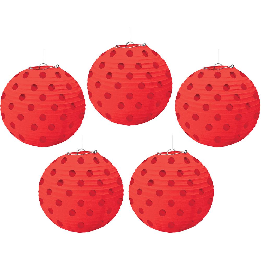Red Mini Polka Dot Hanging Lanterns (5 ct)