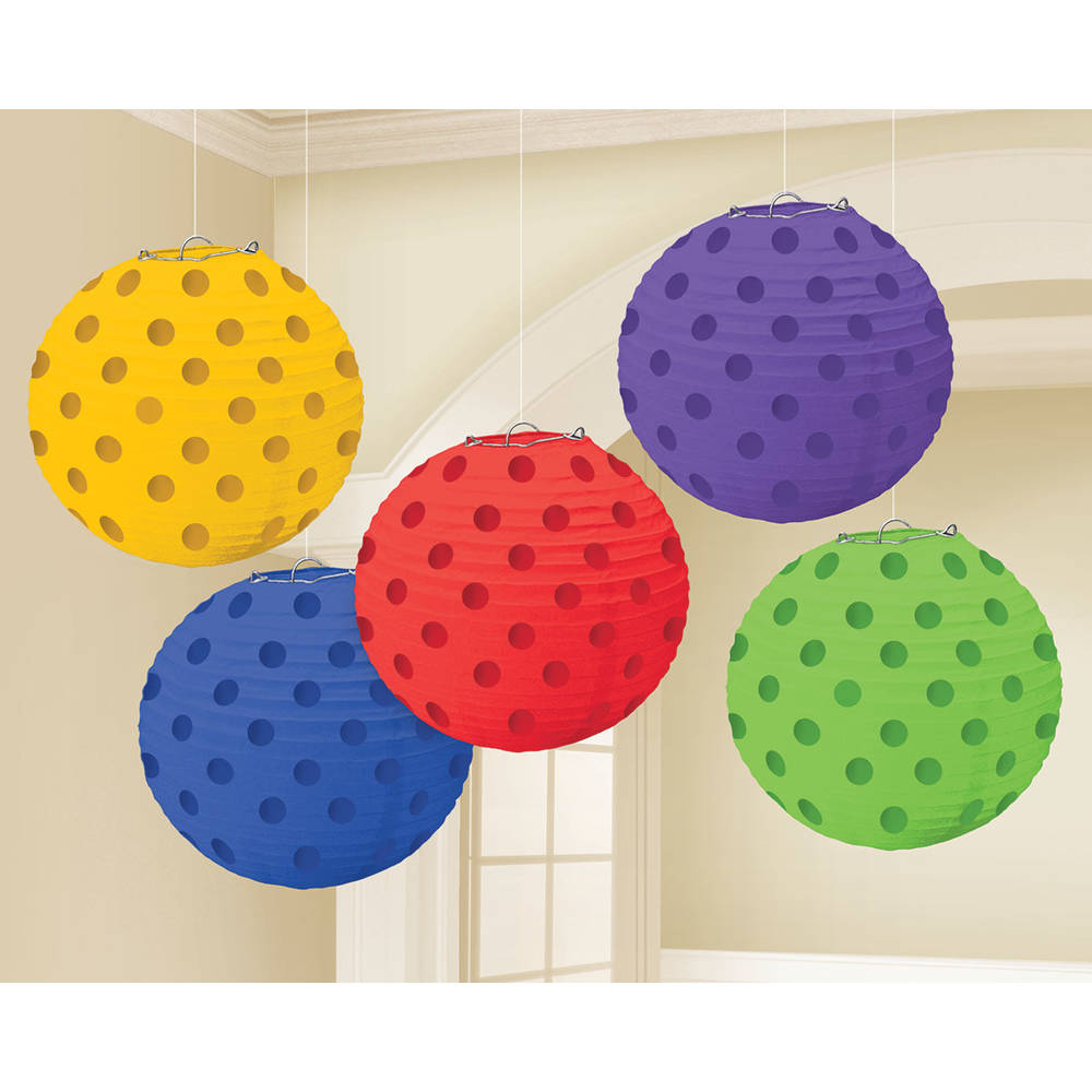 Mini Rainbow Polka Dot Color Hanging Lanterns (5 ct)