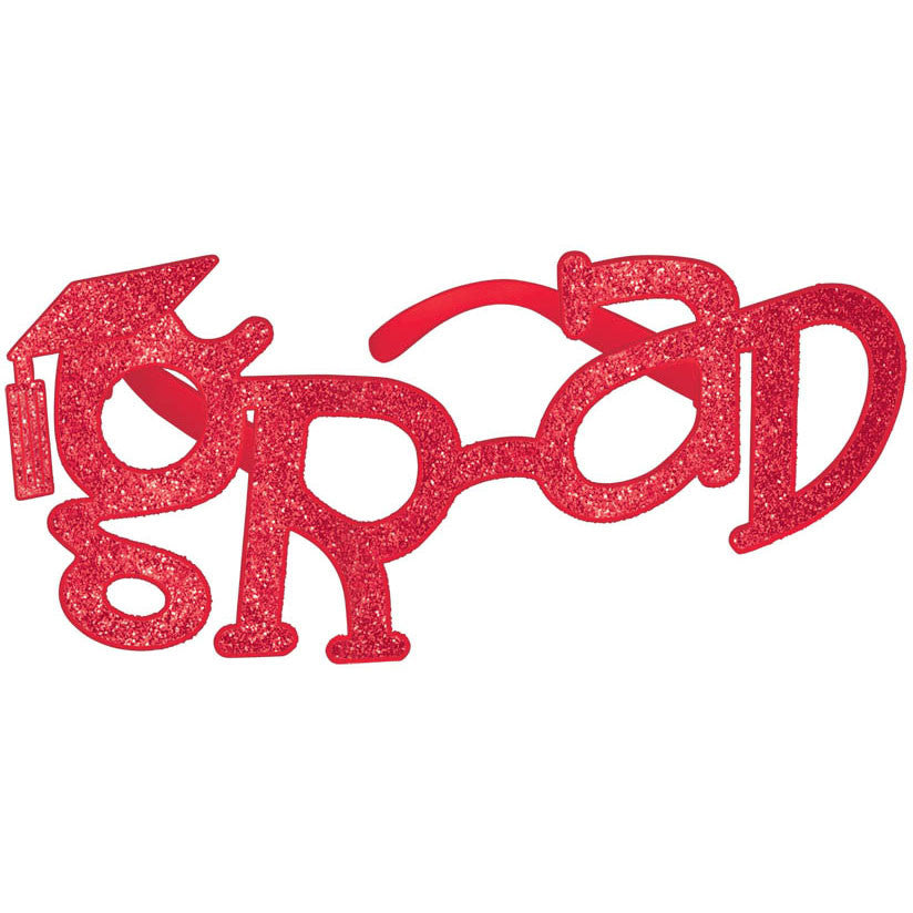 Red Grad Shaped Glitter Glasses