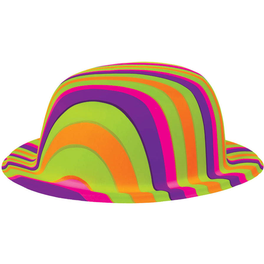 Feeling Groovy Rainbow Stripes Plastic Bowler Hat