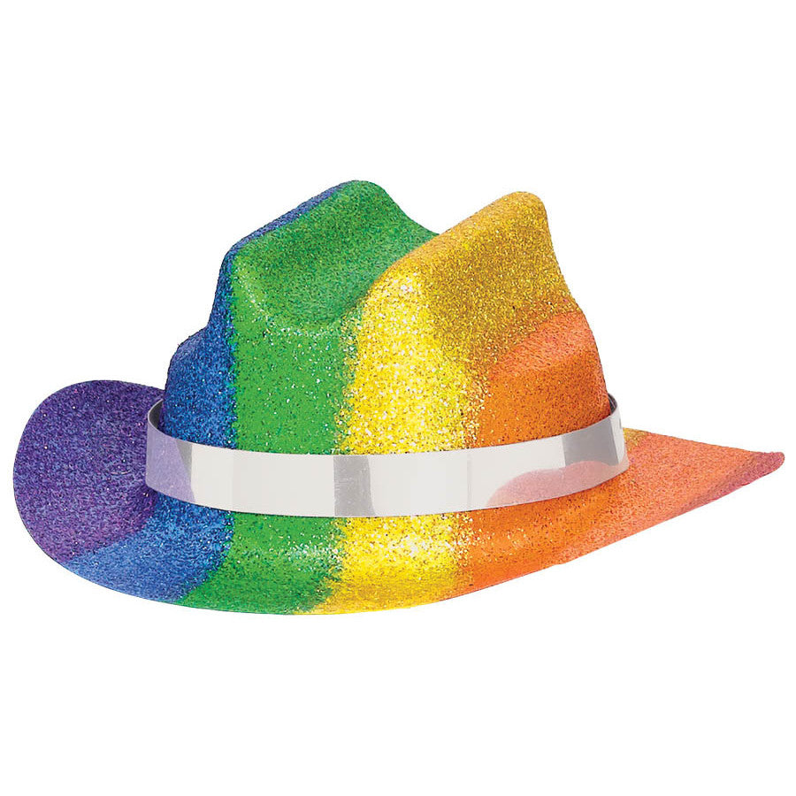 Glittered Min Rainbow Cowboy Hat
