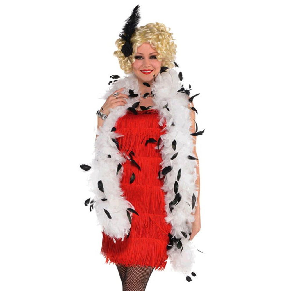 White Feather Boa with Black Tips