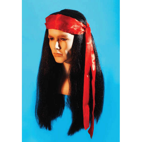 Long Pirate Wig With Scarf Black