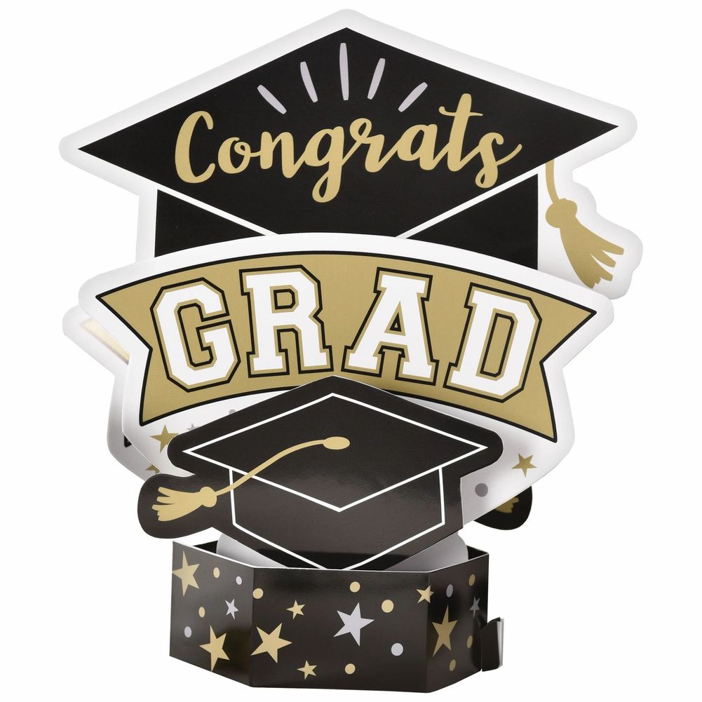 Congrats Grad Centerpiece  Black, Silver, & Gold (1ct)