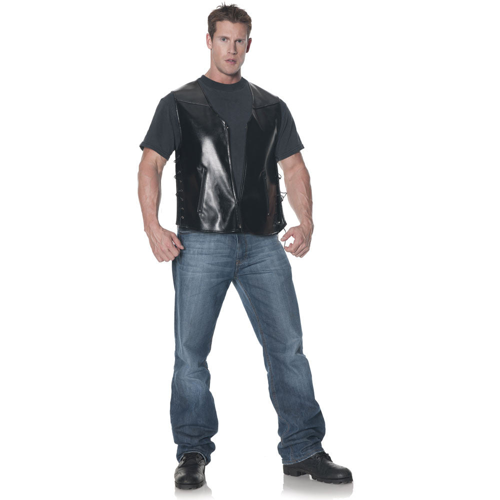 Deluxe  Biker Vest  With Zipper Front Mens Standard