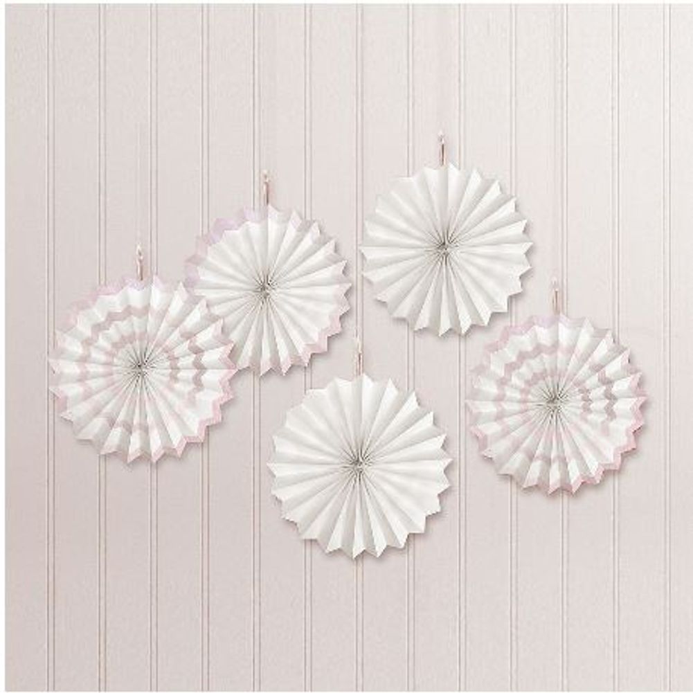 White Mini Paper Fan Decorations, 5ct