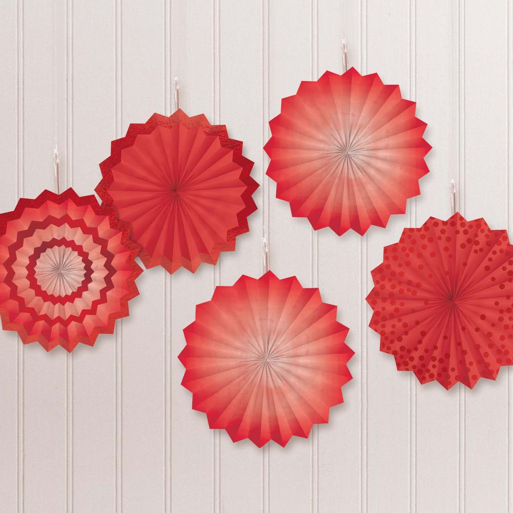 Red Mini Paper Fan Decorations, 5ct