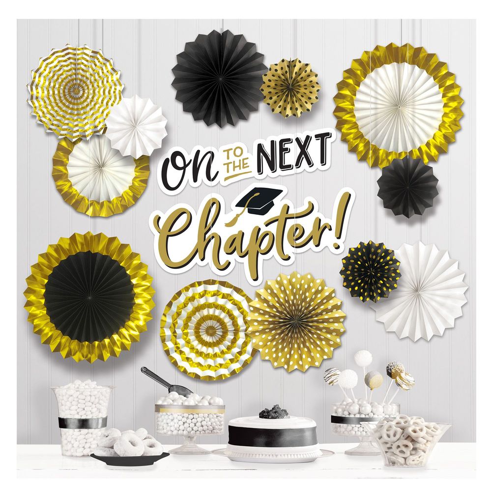 On to the Next Chapter Graduation Paper Fan Decorating Kit (14pc)