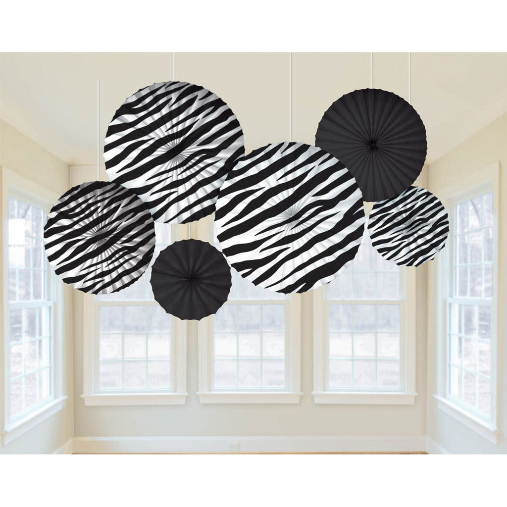 Zebra Print Mini Tissue Fan Decorations, 6ct