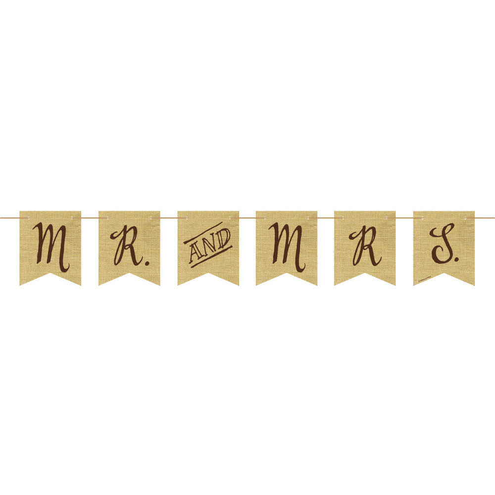 Rustic Wedding Burlap Pennant Banner w/ Twine, Mr. and Mrs., image size:1000x1000