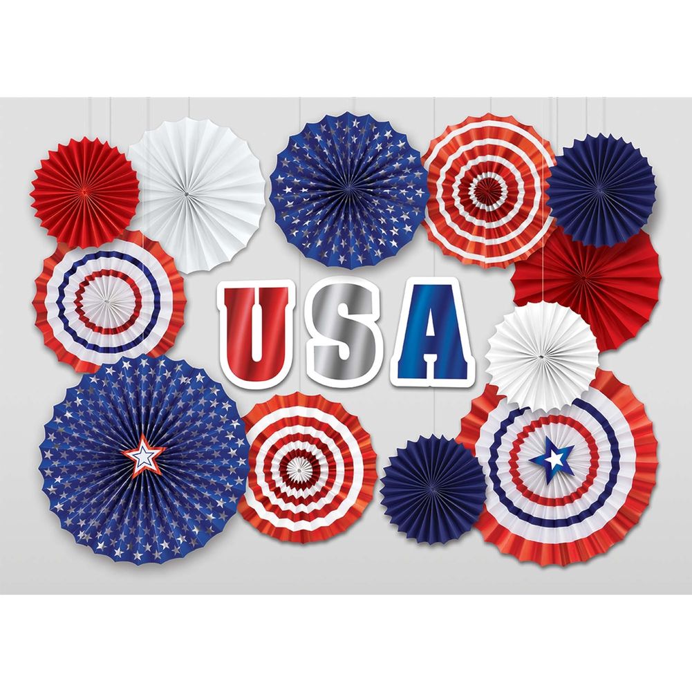 Patriotic Fan Decorating Kit, 4th of July Party, USA Cutouts