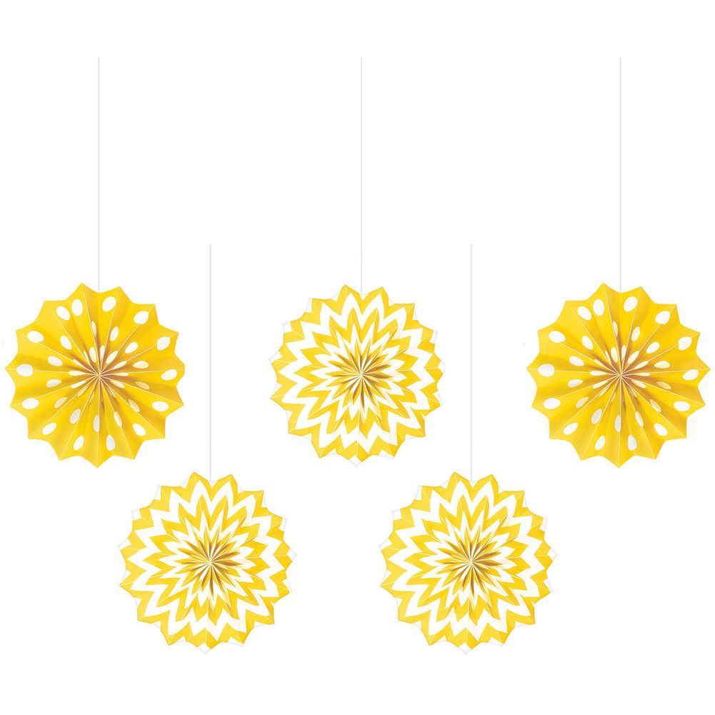 Yellow Printed Hanging Fans, 5ct