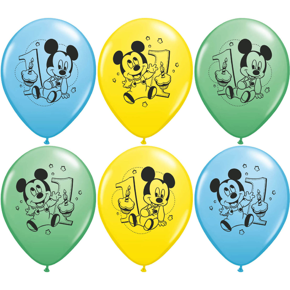 12" Mickey 1st Birthday Balloons (6ct)