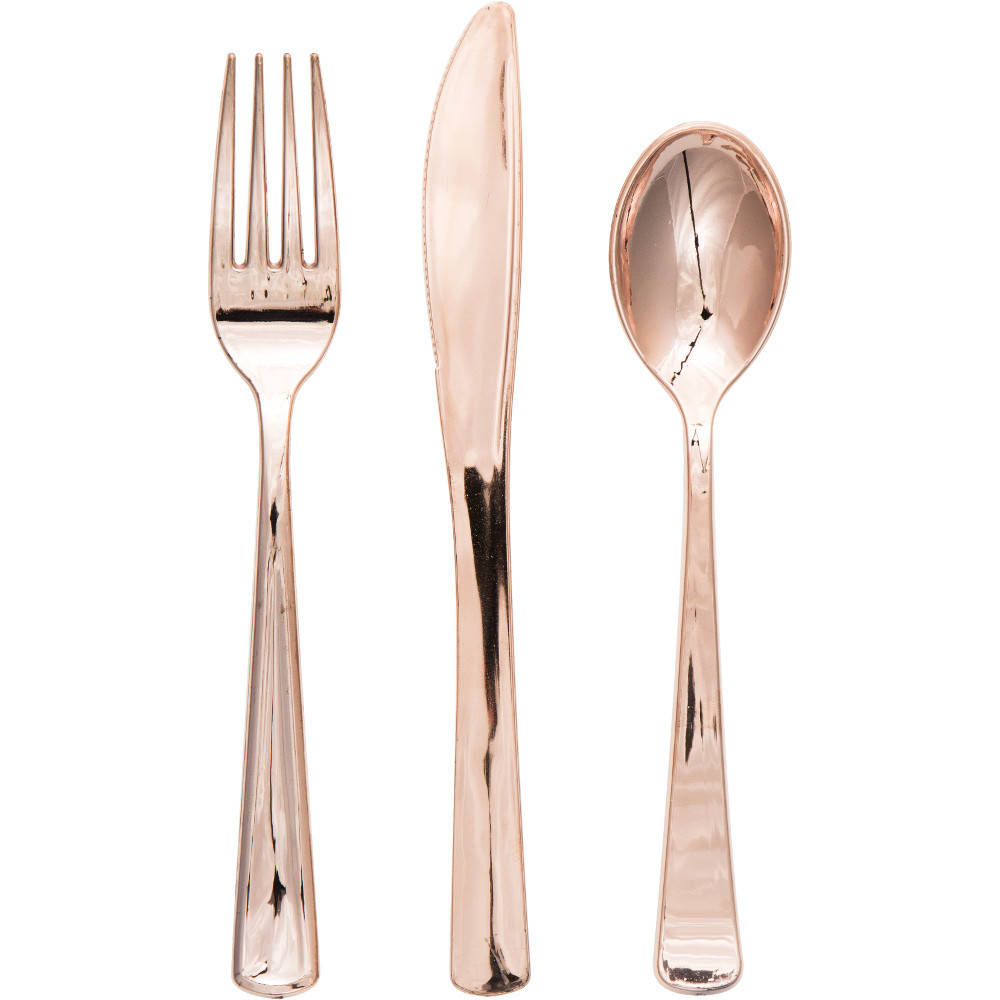 Rose Gold Plastic Metallic Cutlery Sets (24 ct)