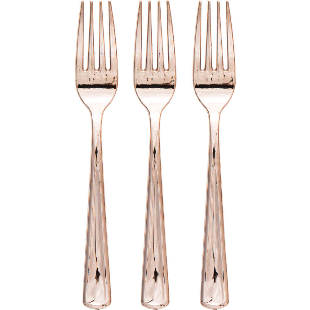 Rose Gold Plastic Metallic Forks (24 ct)