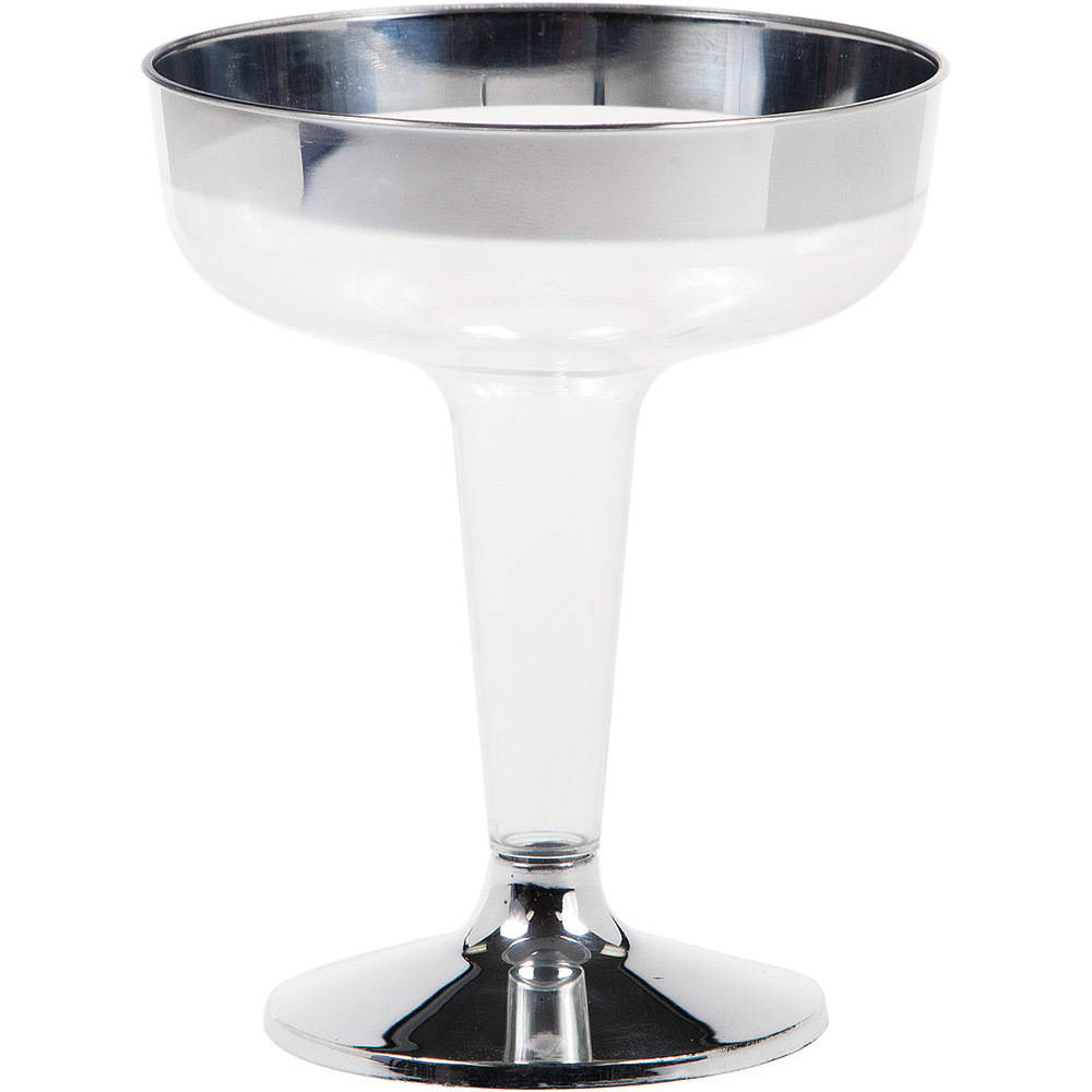 Premium Silver Trimmed Plastic 4.5oz Champagne Glass