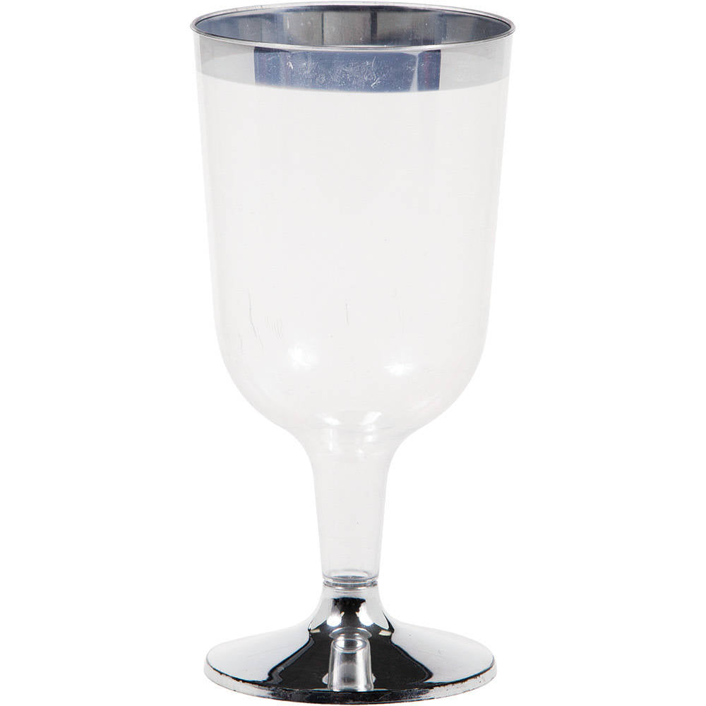 Premium Silver Trimmed Plastic 6oz Wine Glass