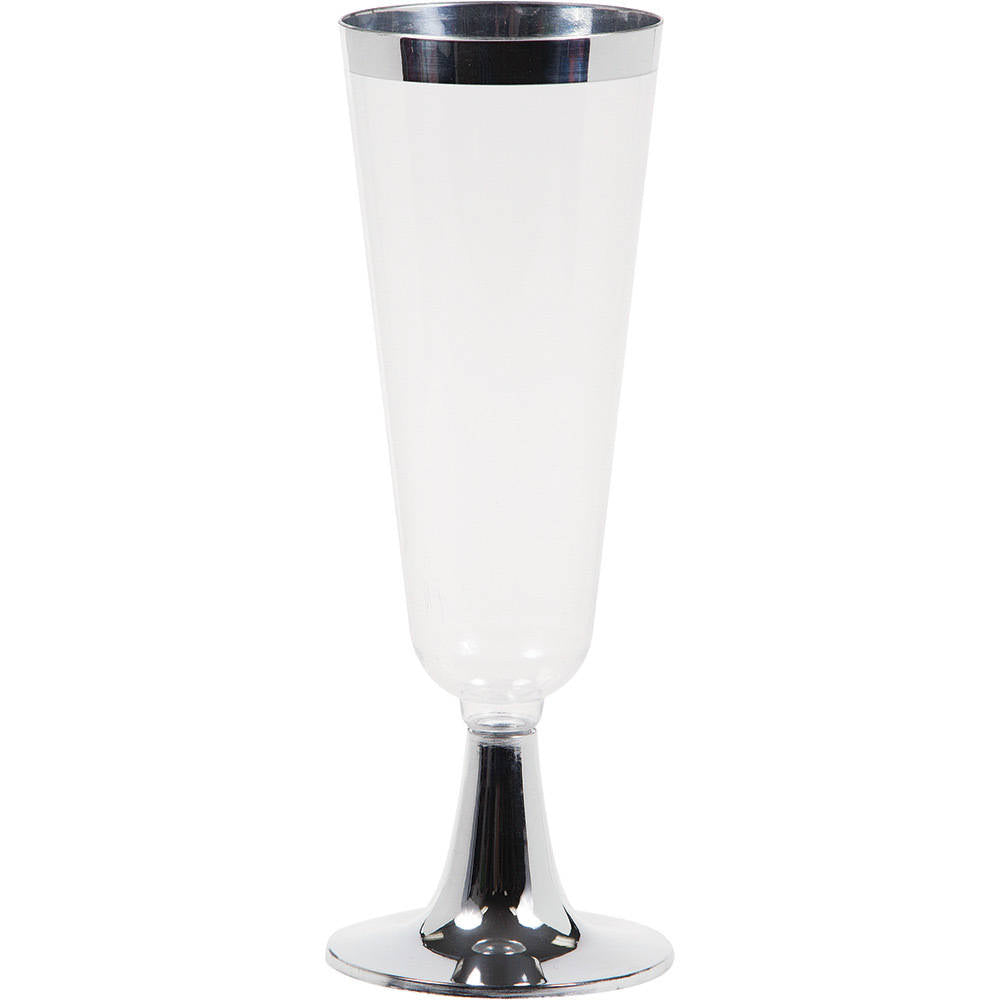 Premium Silver Trimmed Plastic 5.5oz Champagne Flute (8ct)