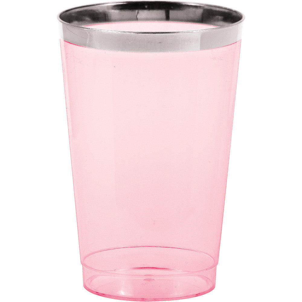 12oz Plastic Tumbler - Pink w/Silver Band