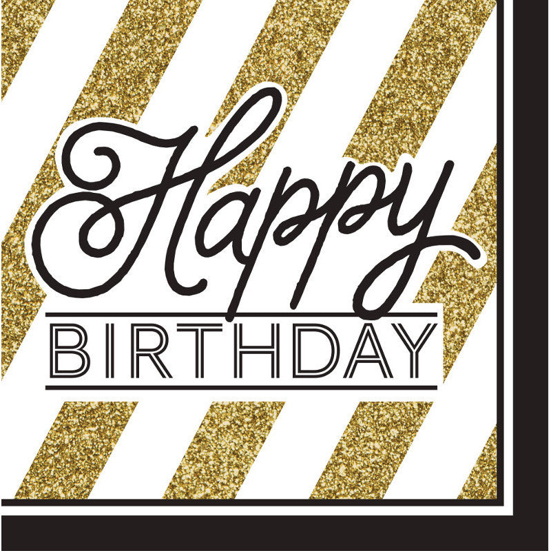Black & Gold Happy Birthday Luncheon Napkins (16 ct)