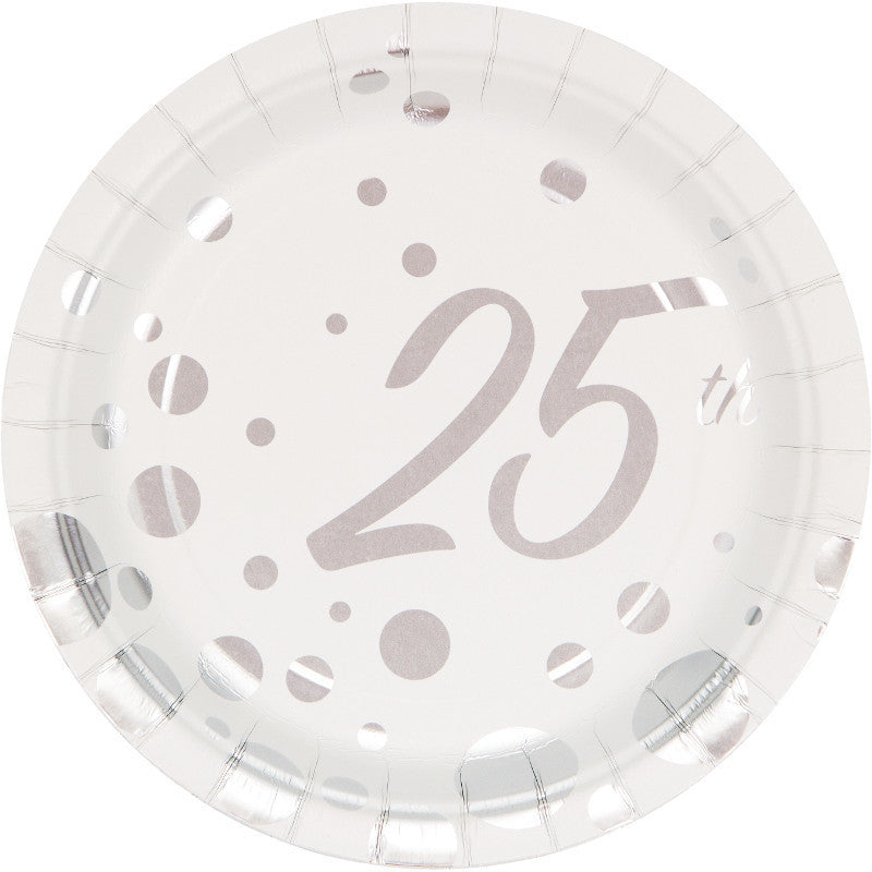 Sparkle and Shine Silver Anniversary Paper Dessert Plates (8 ct)