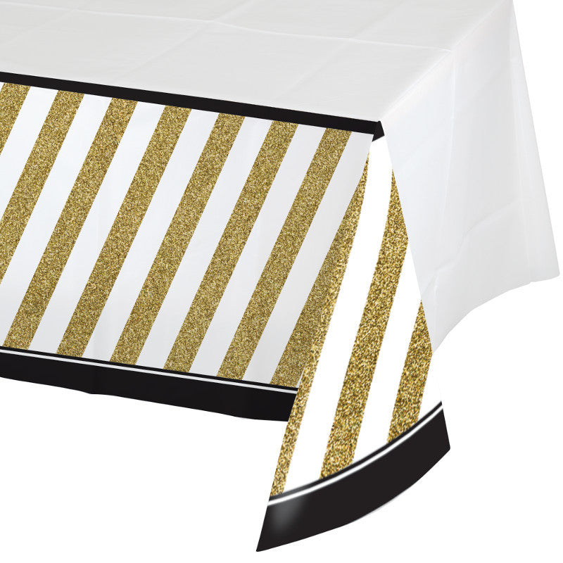 Black & Gold Rectangle Plastic Tablecover