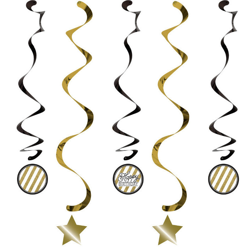 Black & Gold Hanging Swirls (5 ct)