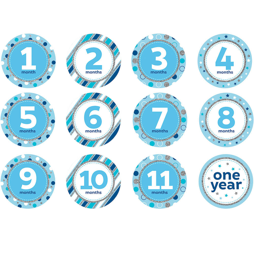 Blue Glitter Monthly Birthday Stickers (12ct)