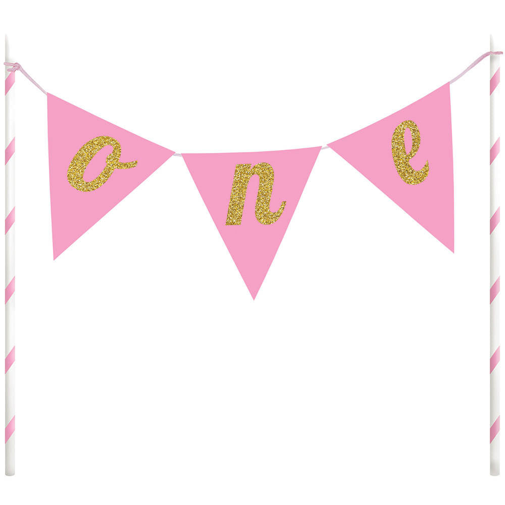 Pink Banner One Cake Topper