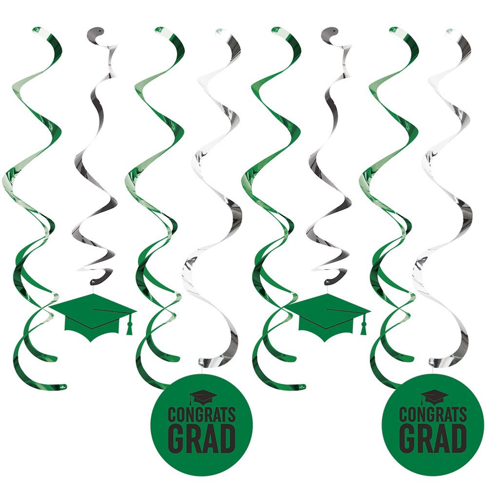 Green Congrats Grad Hanging Swirls (8ct)