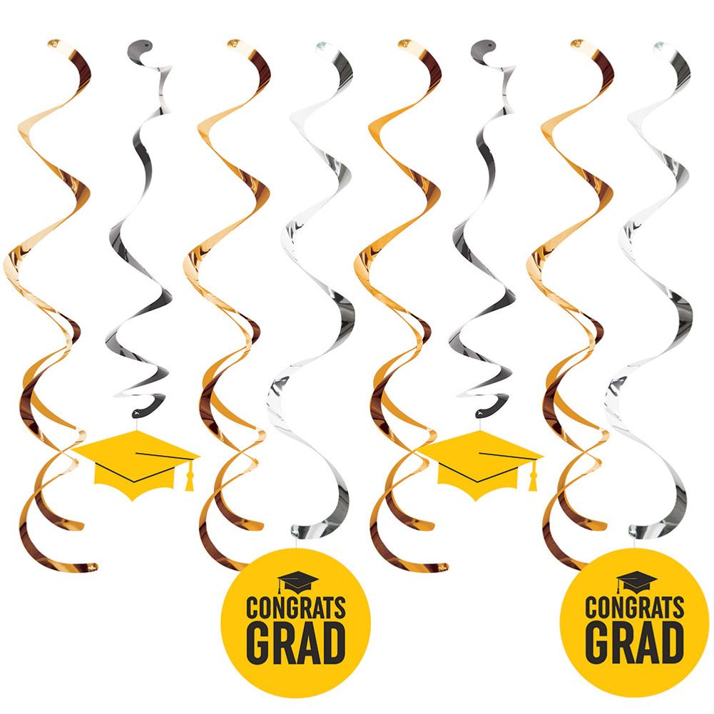 Yellow Congrats Grad Hanging Swirls (8ct)