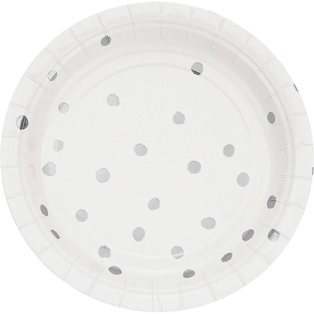 White & Silver Foil Stamp Paper Dessert Plates (8 ct)